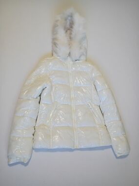 Sweet Look Women's Gloss White Hooded Puffer Jacket Coat Size Small Warm Cozy